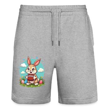 American Football Easter Bunny Sports Easter Fun - Stanley/Stella Trainer Unisex Organic Jogging Shorts - heather grey - Front - Nik (191cm) & Marisol (170cm)