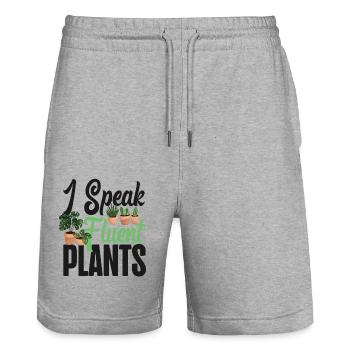 Amateur de plantes jardinage Je parle - Short de jogging bio TRAINER Stanley/Stella unisexe - gris chiné - Devant - Nik (191cm) & Marisol (170cm)