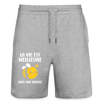 Abeille - Short de jogging bio TRAINER Stanley/Stella unisexe - gris chiné - Devant - Nik (191cm) & Marisol (170cm)