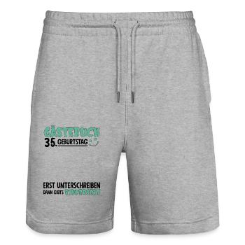 Guestbook 35 Birthday Sign Children's - Stanley/Stella Trainer Unisex Organic Jogging Shorts - heather grey - Front - Nik (191cm) & Marisol (170cm)
