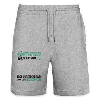 Gästebuch 59 Geburtstag Unterschreiben Kindersekt - Stanley/Stella Unisex Bio Joggingshorts Trainer  - Grau meliert - Vorne - Nik (191cm) & Marisol (170cm)