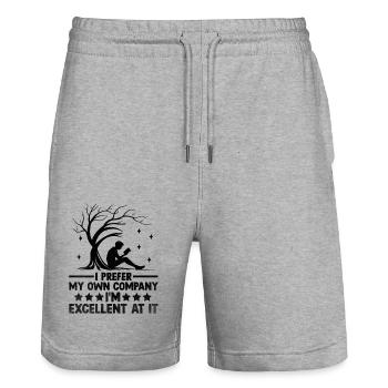 Ich bevorzuge meine eigene Gesellschaft, ich bin ausgezeichnet darin - Stanley/Stella Unisex Bio Joggingshorts Trainer  - Grau meliert - Vorne - Nik (191cm) & Marisol (170cm)