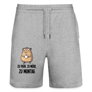 Morgenmuffel Capybara Kaffee Montag Geschenk - Stanley/Stella Unisex Bio Joggingshorts Trainer  - Grau meliert - Vorne - Nik (191cm) & Marisol (170cm)