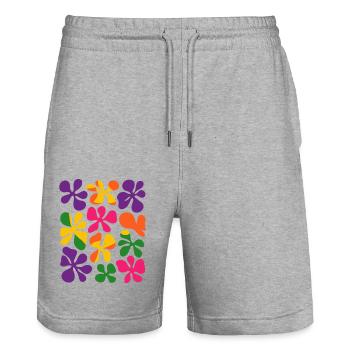 Matisse Inspired: Abstract Retro Floral Pattern - Stanley/Stella Trainer Unisex Organic Jogging Shorts - heather grey - Front - Nik (191cm) & Marisol (170cm)