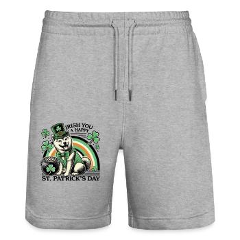 Fröhlicher St. Patrick's Day Hund - Stanley/Stella Unisex Bio Joggingshorts Trainer  - Grau meliert - Vorne - Nik (191cm) & Marisol (170cm)