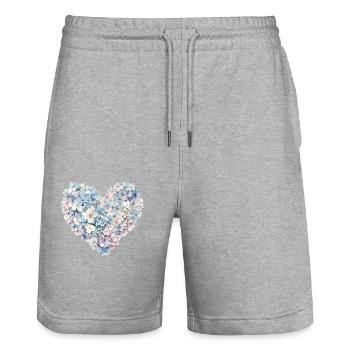 Heart of Hydrangeas Flowers - Delicate Blossoms - Stanley/Stella Trainer Unisex Organic Jogging Shorts - heather grey - Front - Nik (191cm) & Marisol (170cm)