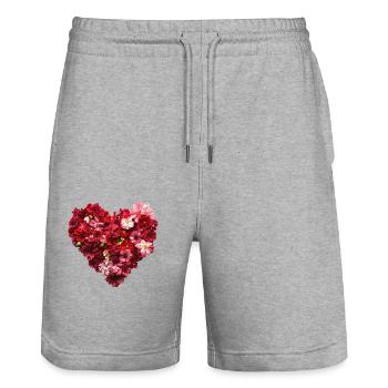 Coeur de Fleurs Rouges - Passionate Flower Pr - Short de jogging bio TRAINER Stanley/Stella unisexe - gris chiné - Devant - Nik (191cm) & Marisol (170cm)