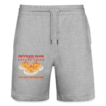 Gefüllte Eier Deviled Eggs Geschenke - Stanley/Stella Unisex Bio Joggingshorts Trainer  - Grau meliert - Vorne - Nik (191cm) & Marisol (170cm)