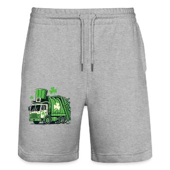 St. Patrick's Day Garbage Truck Kids Fun - Stanley/Stella Trainer Unisex Organic Jogging Shorts - heather grey - Front - Nik (191cm) & Marisol (170cm)