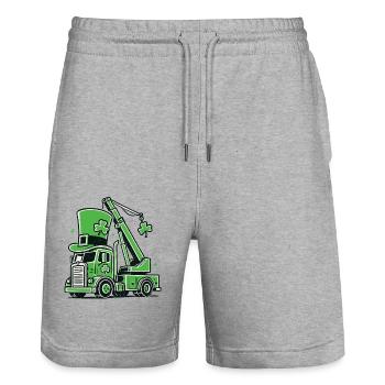 Lustiger St. Patrick's Day Kran Baufahrzeug - Stanley/Stella Unisex Bio Joggingshorts Trainer  - Grau meliert - Vorne - Nik (191cm) & Marisol (170cm)