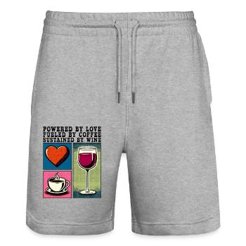 Powered By Love Coffee Wine Mom Gift - Stanley/Stella Trainer Unisex Organic Jogging Shorts - heather grey - Front - Nik (191cm) & Marisol (170cm)