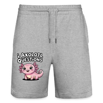 I Axolotl questions Jeu de mots Mignon amphibien Salamandre - Short de jogging bio TRAINER Stanley/Stella unisexe - gris chiné - Devant - Nik (191cm) & Marisol (170cm)