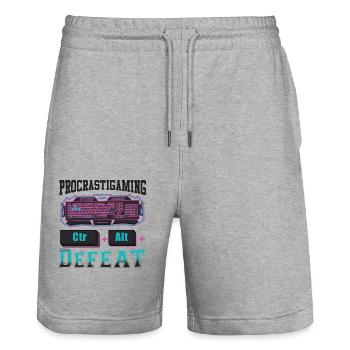 Gamer Procrastigaming CTR Alt Defeat Gaming - Stanley/Stella Trainer Unisex Organic Jogging Shorts - heather grey - Front - Nik (191cm) & Marisol (170cm)