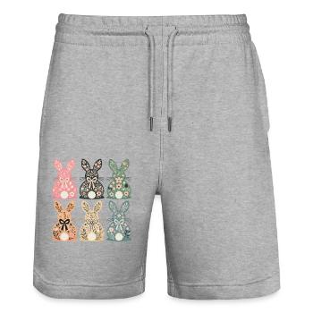Ostern Blumenhasen Retro Vintage Stil - Stanley/Stella Unisex Bio Joggingshorts Trainer  - Grau meliert - Vorne - Nik (191cm) & Marisol (170cm)