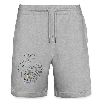 Lapin de Pâques avec des fleurs Style rétro vintage - Short de jogging bio TRAINER Stanley/Stella unisexe - gris chiné - Devant - Nik (191cm) & Marisol (170cm)