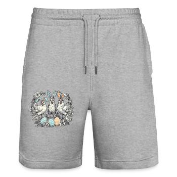 Poules de Pâques Esthétique rétro lapin de Pâques poussin - Short de jogging bio TRAINER Stanley/Stella unisexe - gris chiné - Devant - Nik (191cm) & Marisol (170cm)
