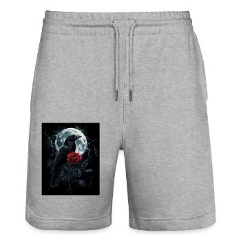 Rabe Rose Mond Düster Gothic Schwarze Krähe - Stanley/Stella Unisex Bio Joggingshorts Trainer  - Grau meliert - Vorne - Nik (191cm) & Marisol (170cm)