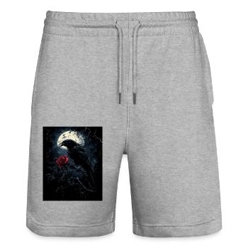 Raven Rose Moon Gloomy Gothic Black Crow - Stanley/Stella Trainer Unisex Organic Jogging Shorts - heather grey - Front - Nik (191cm) & Marisol (170cm)