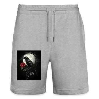 Raven Rose Moon Gloomy Gothic Black Crow - Stanley/Stella Trainer Unisex Organic Jogging Shorts - heather grey - Front - Nik (191cm) & Marisol (170cm)