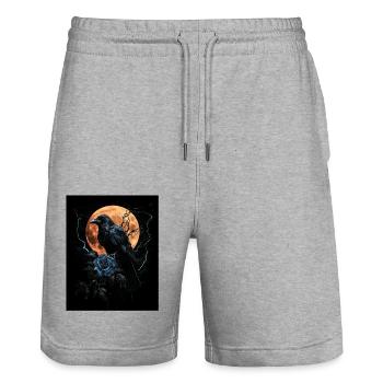 Raven Rose Moon Gloomy Gothic Black Crow - Stanley/Stella Trainer Unisex Organic Jogging Shorts - heather grey - Front - Nik (191cm) & Marisol (170cm)