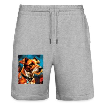 Jack Russel Terrier Hund Porträt - Stanley/Stella Unisex Bio Joggingshorts Trainer  - Grau meliert - Vorne - Nik (191cm) & Marisol (170cm)