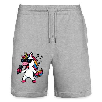 Unicorn Comic Singer - Stanley/Stella Trainer Unisex Organic Jogging Shorts - heather grey - Front - Nik (191cm) & Marisol (170cm)