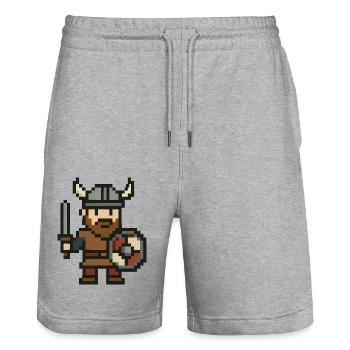wikinger comic pixel - Stanley/Stella Unisex Bio Joggingshorts Trainer  - Grau meliert - Vorne - Nik (191cm) & Marisol (170cm)