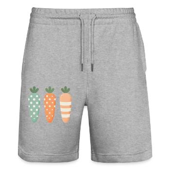 Mignons Carottes de Pâques à pois à rayures pastel - Short de jogging bio TRAINER Stanley/Stella unisexe - gris chiné - Devant - Nik (191cm) & Marisol (170cm)