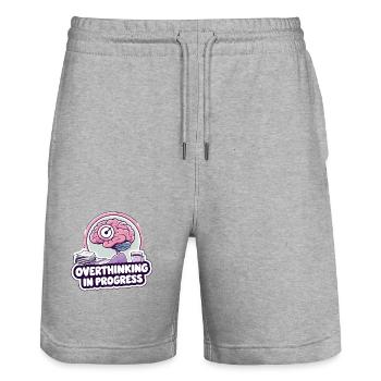 Overthinking in Progress – Funny Brain - Stanley/Stella Trainer Unisex Organic Jogging Shorts - heather grey - Front - Nik (191cm) & Marisol (170cm)