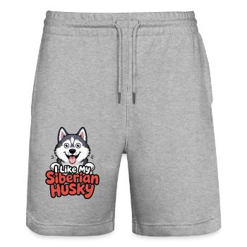 J’aime mon Husky de Sibérie Hundeliebe - Short de jogging bio TRAINER Stanley/Stella unisexe - gris chiné - Devant - Nik (191cm) & Marisol (170cm)