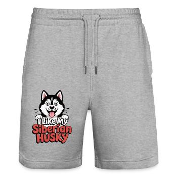 J’aime mon Husky de Sibérie Hundeliebe - Short de jogging bio TRAINER Stanley/Stella unisexe - gris chiné - Devant - Nik (191cm) & Marisol (170cm)