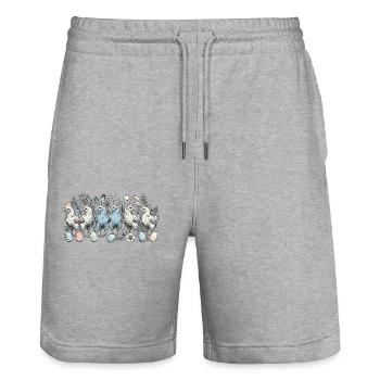 Poules de Pâques poussins Lapins de Pâques rétro - Short de jogging bio TRAINER Stanley/Stella unisexe - gris chiné - Devant - Nik (191cm) & Marisol (170cm)