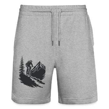 Mountainbike Abenteuer in der Natur - Stanley/Stella Unisex Bio Joggingshorts Trainer  - Grau meliert - Vorne - Nik (191cm) & Marisol (170cm)