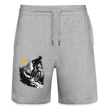 Mountainbike Abenteuer in der Natur - Stanley/Stella Unisex Bio Joggingshorts Trainer  - Grau meliert - Vorne - Nik (191cm) & Marisol (170cm)