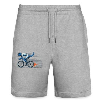 Katze auf Rennrad Design für Fahrradliebhaber - Stanley/Stella Unisex Bio Joggingshorts Trainer  - Grau meliert - Vorne - Nik (191cm) & Marisol (170cm)