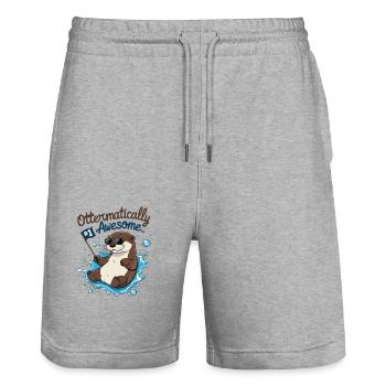 Otterliebe – Cute gift for your darling - Stanley/Stella Trainer Unisex Organic Jogging Shorts - heather grey - Front - Nik (191cm) & Marisol (170cm)