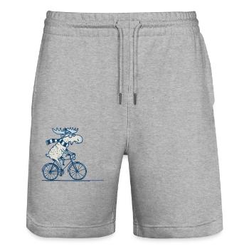 Moose Bicycle Cartoon Design with Humor in Retro - Stanley/Stella Trainer Unisex Organic Jogging Shorts - heather grey - Front - Nik (191cm) & Marisol (170cm)