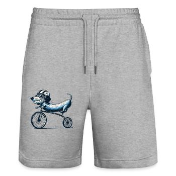 Motif de chien rétro avec vélo pour les amis cyclistes - Short de jogging bio TRAINER Stanley/Stella unisexe - gris chiné - Devant - Nik (191cm) & Marisol (170cm)