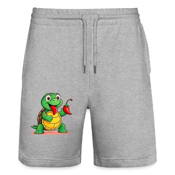 Tortue mangeuse de piment fort - Short de jogging bio TRAINER Stanley/Stella unisexe - gris chiné - Devant - Nik (191cm) & Marisol (170cm)