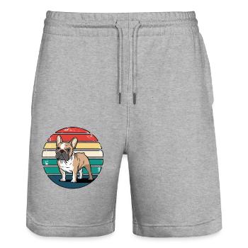 Rétro bouledogue français vintage amoureux des chiens cadeaux - Short de jogging bio TRAINER Stanley/Stella unisexe - gris chiné - Devant - Nik (191cm) & Marisol (170cm)