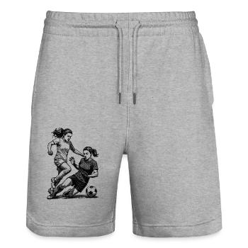 Duell auf dem Platz! Shirt für Fußballerinnen. - Stanley/Stella Unisex Bio Joggingshorts Trainer  - Grau meliert - Vorne - Nik (191cm) & Marisol (170cm)
