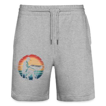Retro Vintage Keyboard Player Sunset Music Lover - Stanley/Stella Unisex Bio Joggingshorts Trainer  - Grau meliert - Vorne - Nik (191cm) & Marisol (170cm)