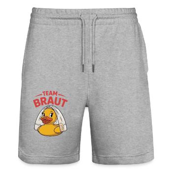 Team Braut Gummiente - Stanley/Stella Unisex Bio Joggingshorts Trainer  - Grau meliert - Vorne - Nik (191cm) & Marisol (170cm)