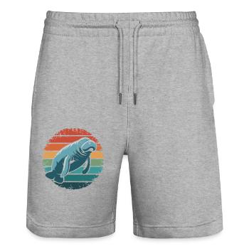 Manatee Retro Vintage Ocean Animal Funny Sea Cow - Stanley/Stella Trainer Unisex Organic Jogging Shorts - heather grey - Front - Nik (191cm) & Marisol (170cm)