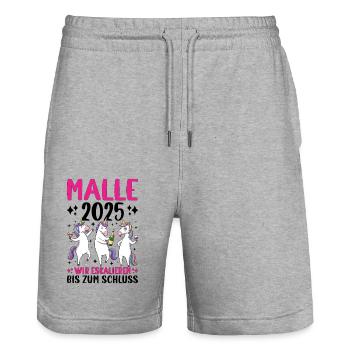 Malle 2025 Wir Eskalieren Bis Zum Schluss - Stanley/Stella Unisex Bio Joggingshorts Trainer  - Grau meliert - Vorne - Nik (191cm) & Marisol (170cm)