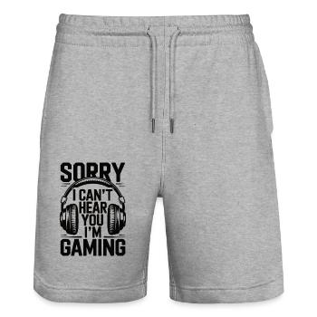 Sorry, I can't hear you – I'm gaming - Stanley/Stella Unisex Bio Joggingshorts Trainer  - Grau meliert - Vorne - Nik (191cm) & Marisol (170cm)