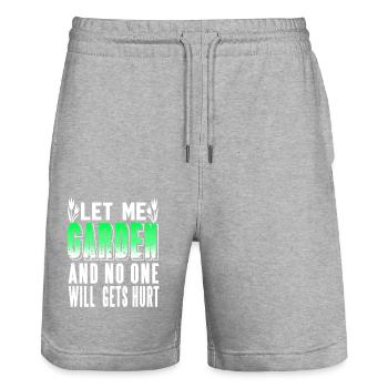 Let Me Garden and No One Gets Hurt Humor - Stanley/Stella Trainer Unisex Organic Jogging Shorts - heather grey - Front - Nik (191cm) & Marisol (170cm)