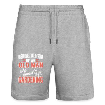 Powerful Old Man Gardening Humor - Stanley/Stella Unisex Bio Joggingshorts Trainer  - Grau meliert - Vorne - Nik (191cm) & Marisol (170cm)