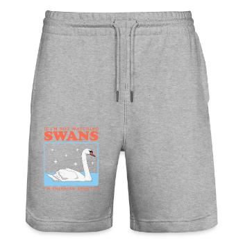 Schwäne Schwan Schwanenliebhaber Geschenke - Stanley/Stella Unisex Bio Joggingshorts Trainer  - Grau meliert - Vorne - Nik (191cm) & Marisol (170cm)