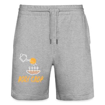 Holy Crop Funny Minimal Gardening Pun - Stanley/Stella Trainer Unisex Organic Jogging Shorts - heather grey - Front - Nik (191cm) & Marisol (170cm)